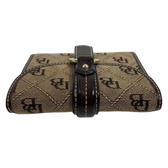 Dooney Bourke Signature Compact Wallet Trifold Brown/Tan Jacquard Leather Trim - Picture 5 of 11